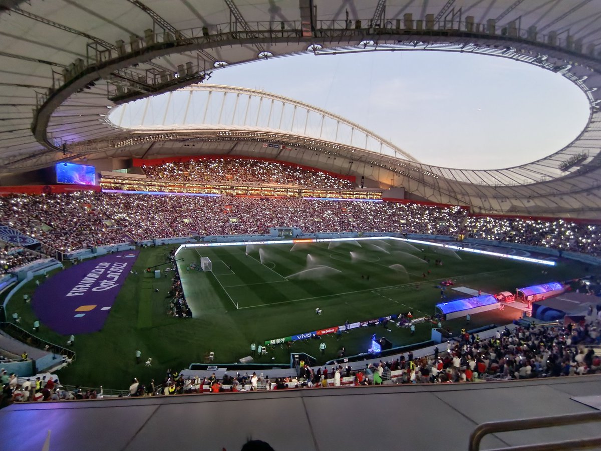 topsturner's tweet image. So here's my experience coming to #Qatar2022 to watch #EnglandVIran. Overall good, fast trains and friendly crowd handling, no booze at England games on reflection is a good idea, sadly. Great stadium. Fanzone is the letdown, pop music party in a horribly exposed car park.