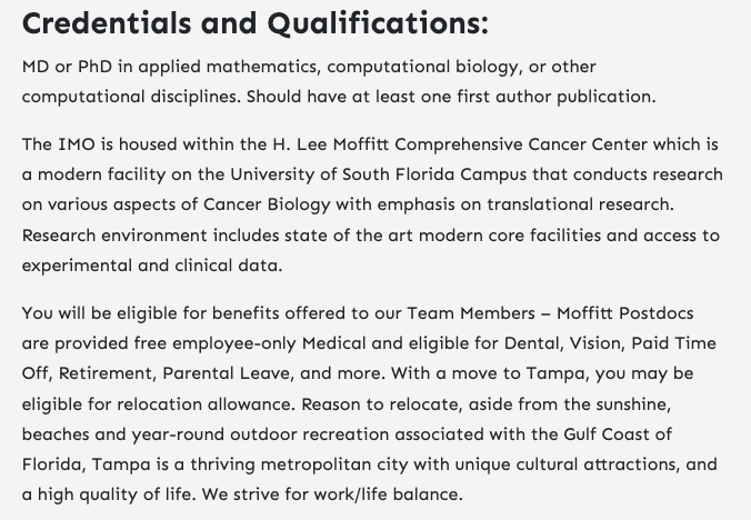🚨Postdoctoral Fellow Job🚨 Eagerly accepting applications for a postdoc position in my group: labpages.moffitt.org/westj/openings… Come join the dynamic and exciting research environment in the IMO (@mathonco) department!