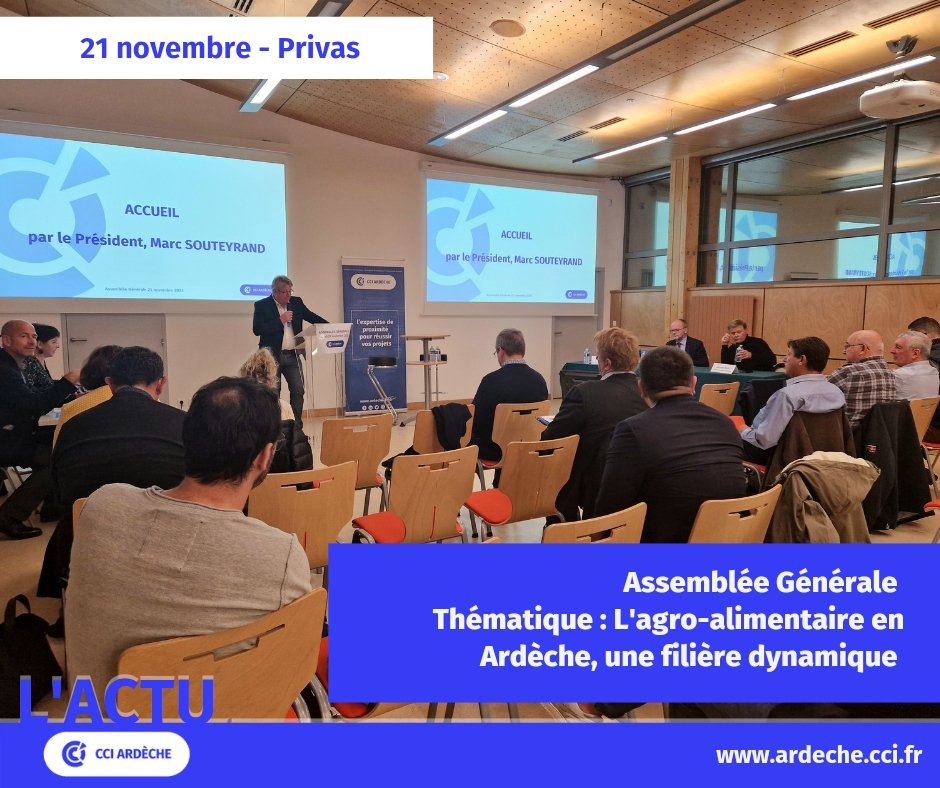 📍Assemblée Générale de la CCI Ardèche !

Parmi les intervenants :
-François Payebien, Sous-Préfet de Tournon-sur-Rhône
-Marc Souteyrand, Président - CCI Ardèche  
-Jean-Luc Flaugère, Président, Marie-Pierre Hilaire, Directrice - Centre de Développement #Agroalimentaire

#deveco