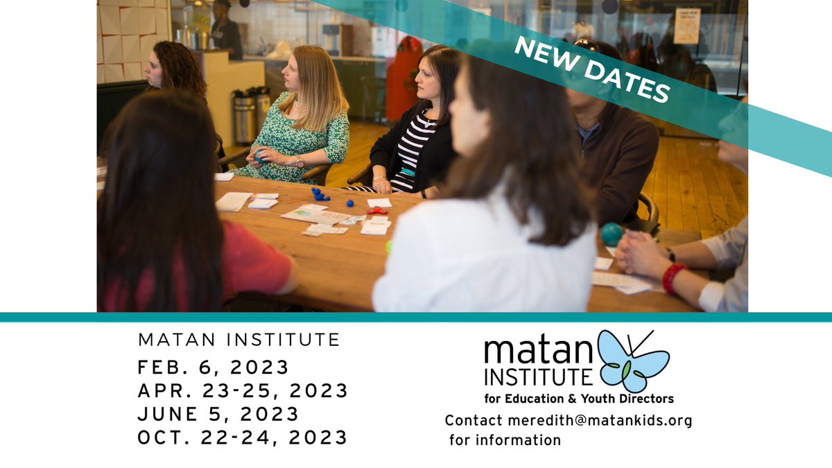 Matan (@mataninc) on Twitter photo You're in luck! There's still time to apply for Cohort 13 of The Matan Institute for Education and Youth Directors-back in person & better than ever! Applications are due 12/19. For more info, contact Meredith Polsky, meredith@matankids.org
To apply: tfaforms.com/4997690 You're in luck! There's still time to apply for Cohort 13 of The Matan Institute for Education and Youth Directors-back in person & better than ever! Applications are due 12/19. For more info, contact Meredith Polsky, meredith@matankids.org
To apply: tfaforms.com/4997690