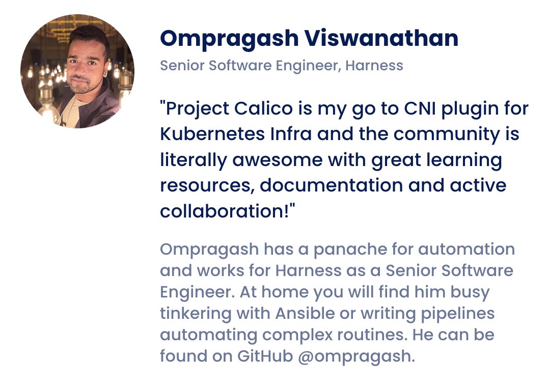 projectcalico's tweet photo. Shout out to our #CalicoBigCats!
Learn more about @ompragash_v and what he says about #ProjectCalico.
To find out more about the program visit - https://t.co/nTpSEq1EQE
#community #opensource #kubernetes #calico #calicocommunity #cloudnative https://t.co/rfvRpkplW1