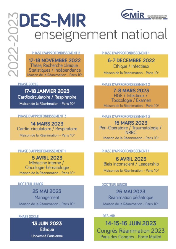 CeMIR_off's tweet photo. En raison de la tenue du congrès #REA2023, le module Éthique a été décalé la veille du congrès.
Voici le nouveau programme des enseignements nationaux du #CeMIR https://t.co/5wXZnT6Jth