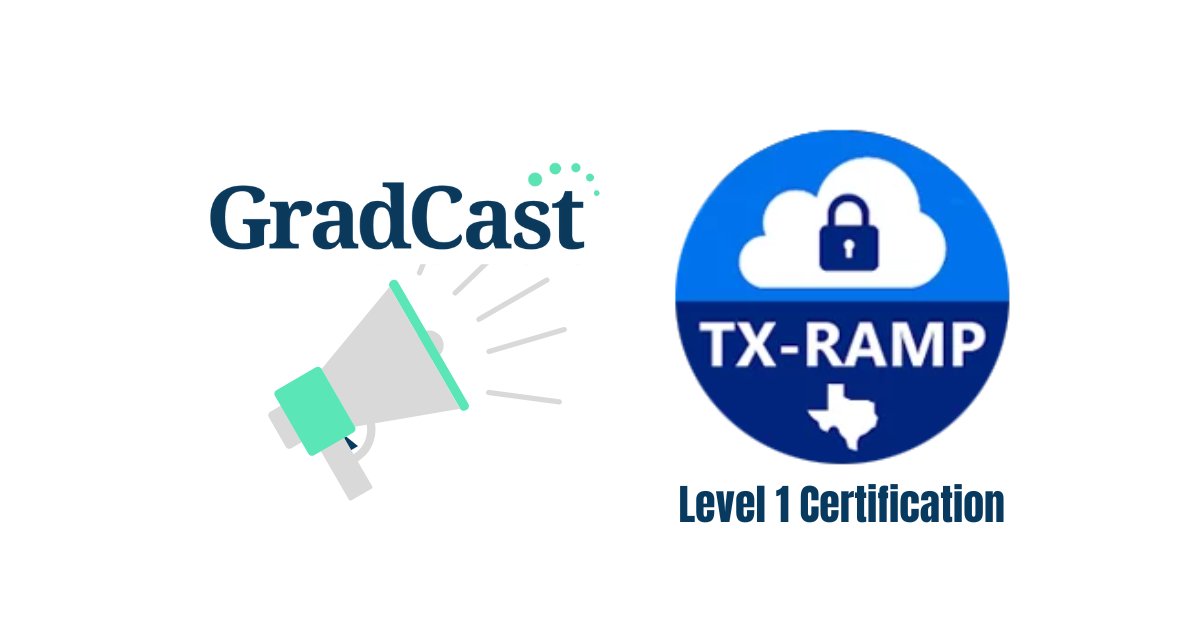 GradCast is happy to announce that our software is officially TX-RAMP Level 1 Certified! TX-RAMP requirements ensure that cloud services meet a number of security requirements to protect regulated and confidential data. Feel confident that GradCast can protect your student data.