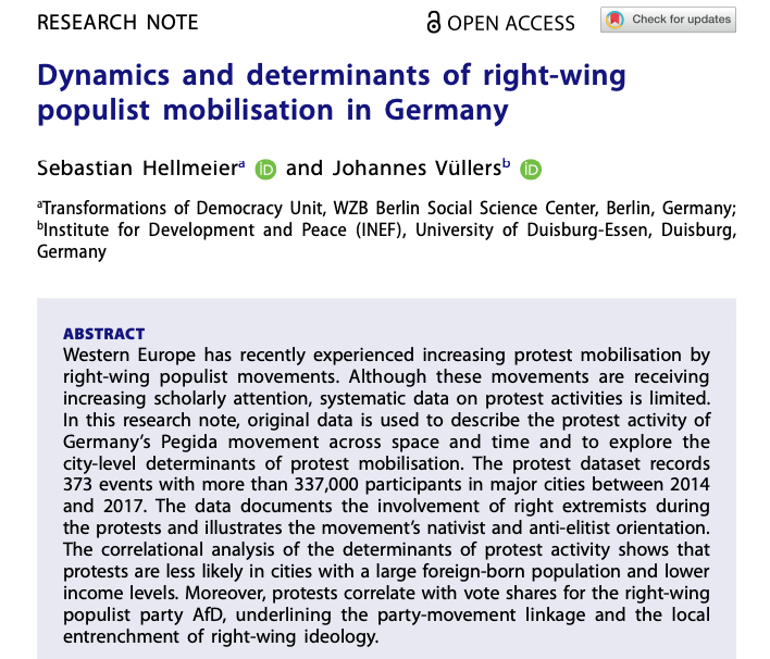 Sebastian Hellmeier (@s_hellmeier) on Twitter photo New research note published <a href="/WEPsocial/">WEP Journal</a> today! Johannes and I present insights from our protest event data set of the Pegida movement. Paper is open access; check it out: doi.org/10.1080/014023… New research note published <a href="/WEPsocial/">WEP Journal</a> today! Johannes and I present insights from our protest event data set of the Pegida movement. Paper is open access; check it out: doi.org/10.1080/014023…