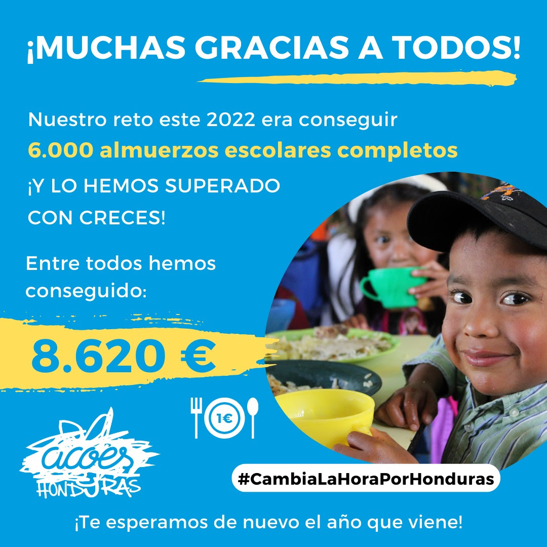 AcoesMadrid's tweet photo. ¡Cómo transmitir todo lo que sentimos en este momento? Se nos sale el corazón de alegría🤩✨🌟
.
RETO CONSEGUIDO más de 6000 almuerzos escolares completos.🍎🍞🍛
.
MIL GRACIAS de corazón a todos.💙💙
.
#acoeshonduras
#AprendiendoACompartir
#CambiaLaHoraPorHonduras
#RetoConseguido https://t.co/NrVhcCCxCM