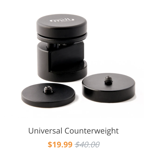 Using a gimbal with an attachment lens? Maintain battery life &amp; take some of the work off the gimbal motors by using a counterweight. This Universal Counterweight is tried and tested on numerous gimbal designs. 

On sale through #CyberMonday

ORDER NOW ➡️ bit.ly/mdlgear