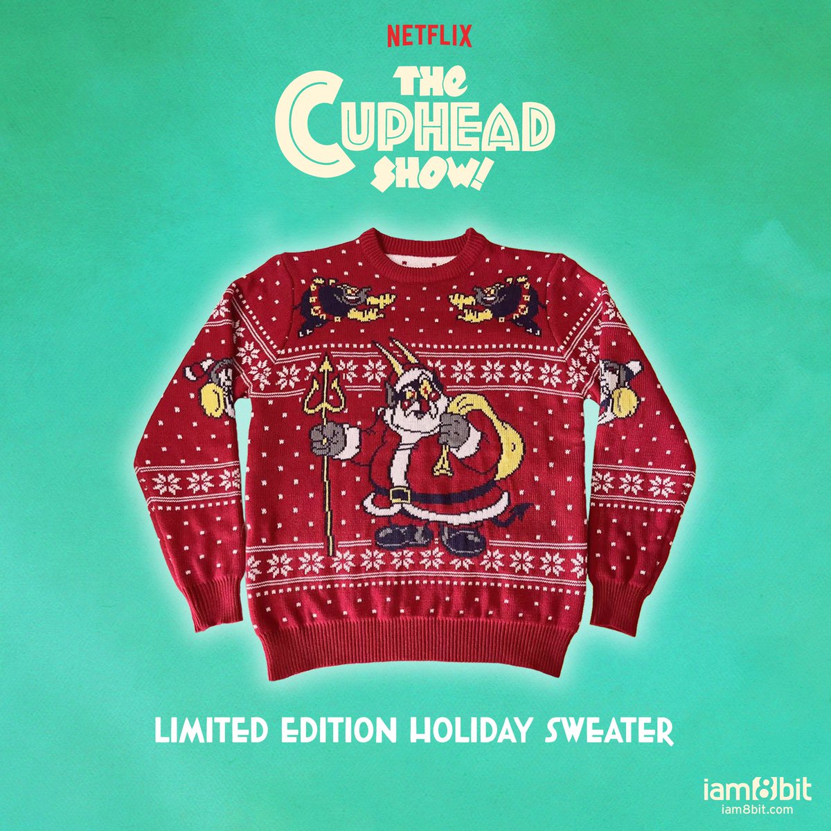 Introducing The Cuphead Show! Limited Edition Holiday Sweater ❄️ ☕

Get cozy with a super-soft, hand-knit, LIMITED EDITION Cuphead pullover this holiday season. 

Limited to just 100. Preorders open tomorrow: bit.ly/8bit-cuphead-s…