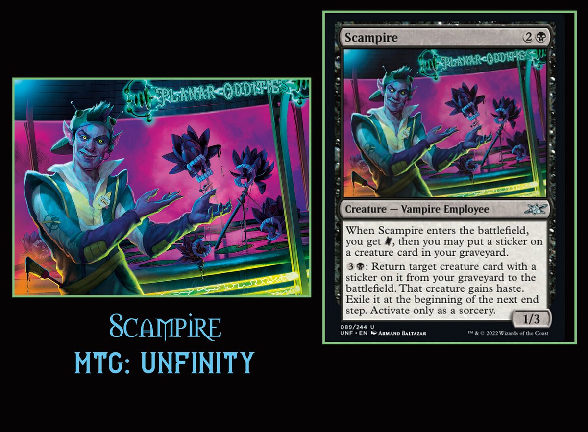 ArmandBaltazar's tweet photo. Happy to share some new art! I created the “Scampire” art for Magic The Gathering's: Unfinity!
#mtg,#magicthegathering, #mtgunfinity, #mtgcards https://t.co/GLvga42a6R