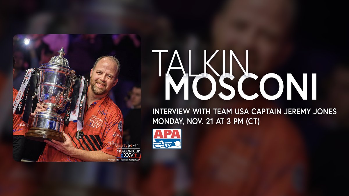 Join us #live today at 3PM (CT) on our Facebook page as we chat with Team USA Captain Jeremy Jones about next week's <a href="/MosconiCup/">Mosconi Cup</a>! 🇺🇸🇺🇸 #mosconicup #apapool