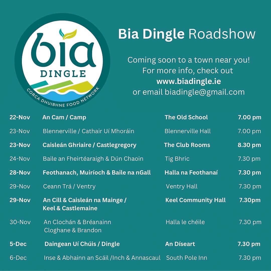BiaDingle's tweet photo. Our information evenings starting this week with Camp, Blennerville, Castlegregory and Baile an Fheirtéaraigh &amp; Dún Chaoin 👇👇👇#biadingle https://t.co/rDUA46BUYu