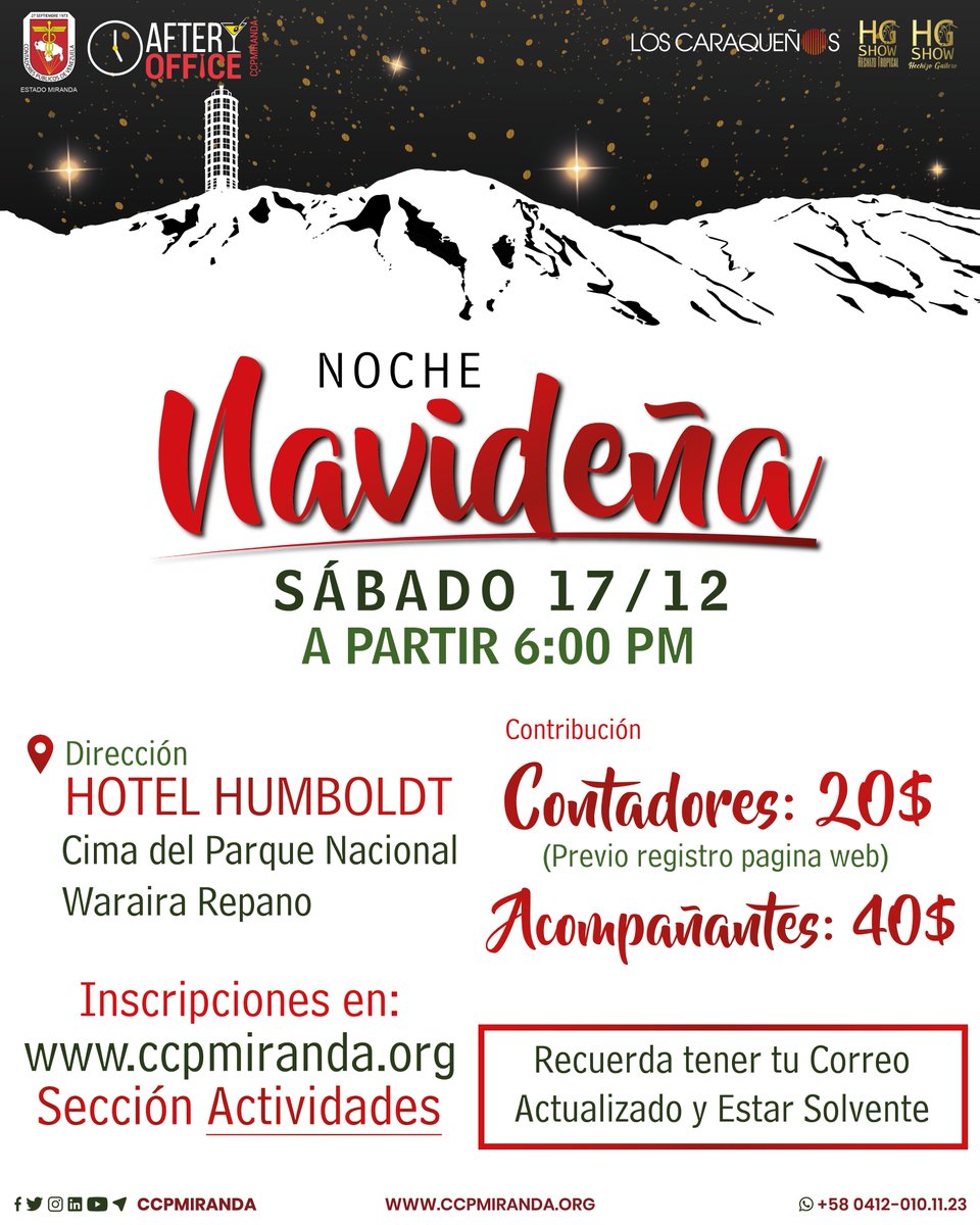 ccpmiranda's tweet photo. El olimpo te espera...

Si deseas celebrar con nosotros inscríbete por https://t.co/JW2Z24rG2s sección actividades

Contadores: 20$ (previo registro pagina web)
Acompañante: 40$ (máximo 1 acompañante por contador)
¡CUPOS LIMITADOS! https://t.co/XgY9n2ra4u