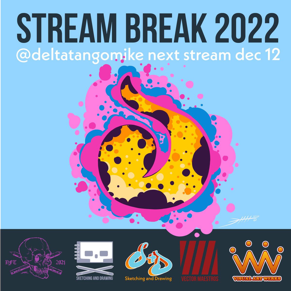 deltatangomike's tweet photo. DTM's Stream Break begins today.  
I will return Dec 12!!

I may hop on a stream for fun so I hope to see you around the internets!  
https://t.co/wcPRMYvI5u

#ArtLifeAllDay #DTM #VectorMaestros #Behance #DrawDaily2022
#ArtistsandWeapons #TheSketchyverse #Sketchable #Sketching https://t.co/JTclAJveMz