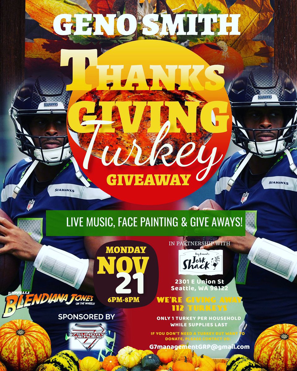 djtopspin's tweet photo. #catchthesehands right outside of the new Jerk Shack in Midtown Square [23rd &amp; Union] TONITE 6p-8p soundtracking the @GenoSmith3 🦃 giveaway! Fall thru for the fowl &amp; the fun #seattleseahawks #cdorseeme #holiday #giveaway #community #engagement #givethanks  🏈 https://t.co/41f1pt7vq6