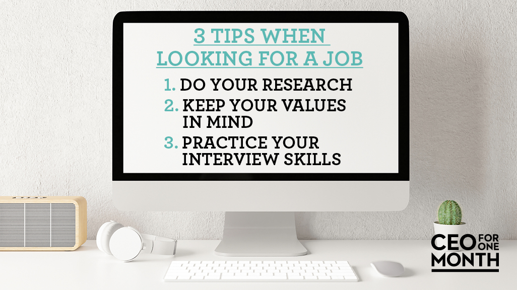 Looking for a job can be overwhelming and can make you feel insecure. These three tips help you be more prepared and stay calm. What is YOUR favourite way to prepare for a job interview? 🤔 #CEOforOneMonth #CareersCorner