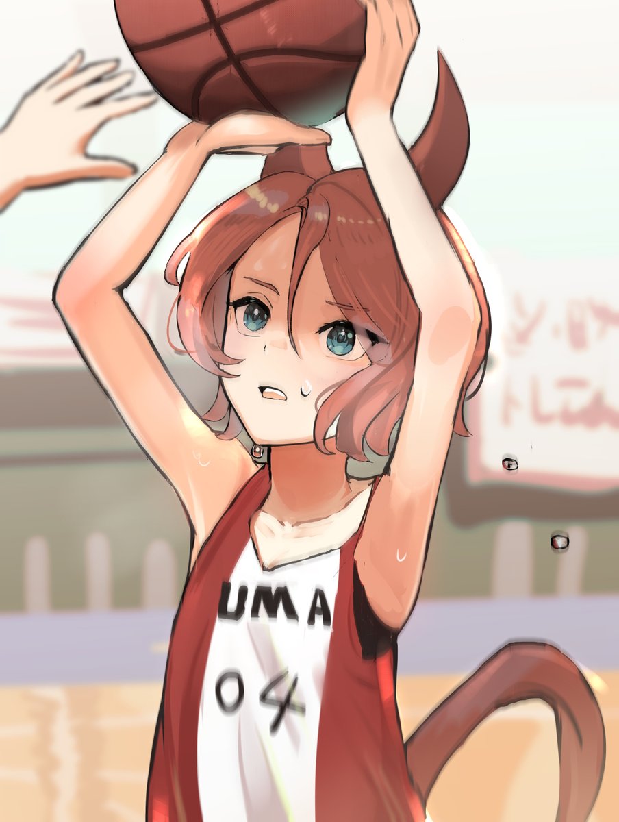 narita taishin (umamusume) basketball horse ears tail animal ears horse girl basketball uniform horse tail  illustration images