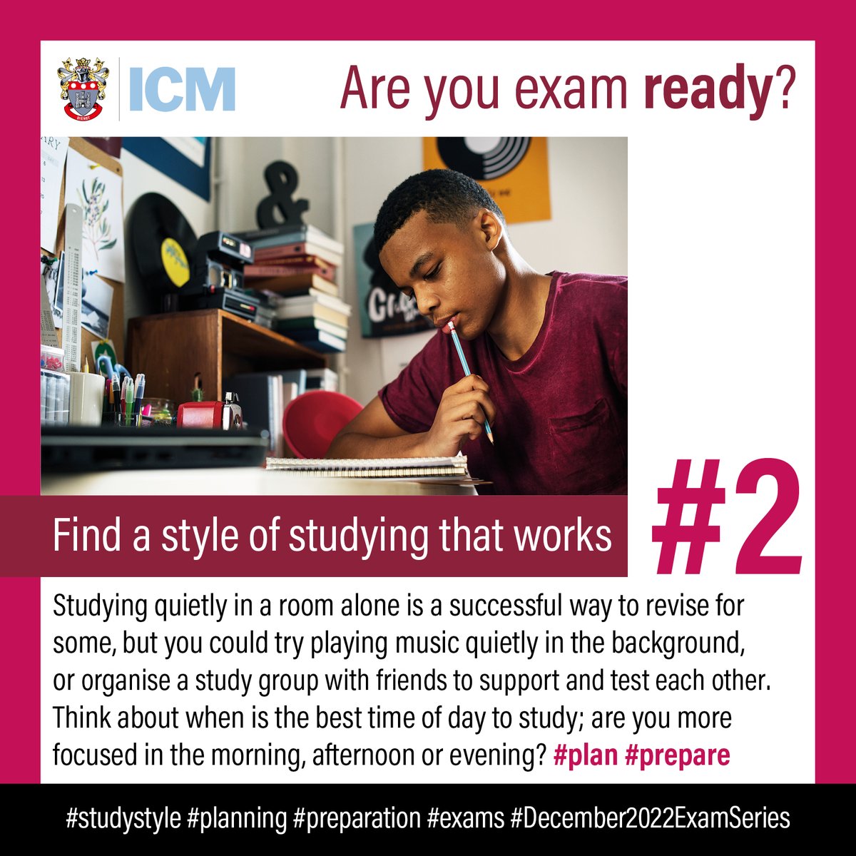 InstituteCM's tweet image. Are you exam ready?
Taking exams is often quite a stressful experience. Make sure you are ready. Plan and prepare in advance and reduce the stress and anxiety.

#studystyle #studygroup #studyschedule #planning #preparation #exams #focus #prepare #plan #December2022ExamSeries #ICM