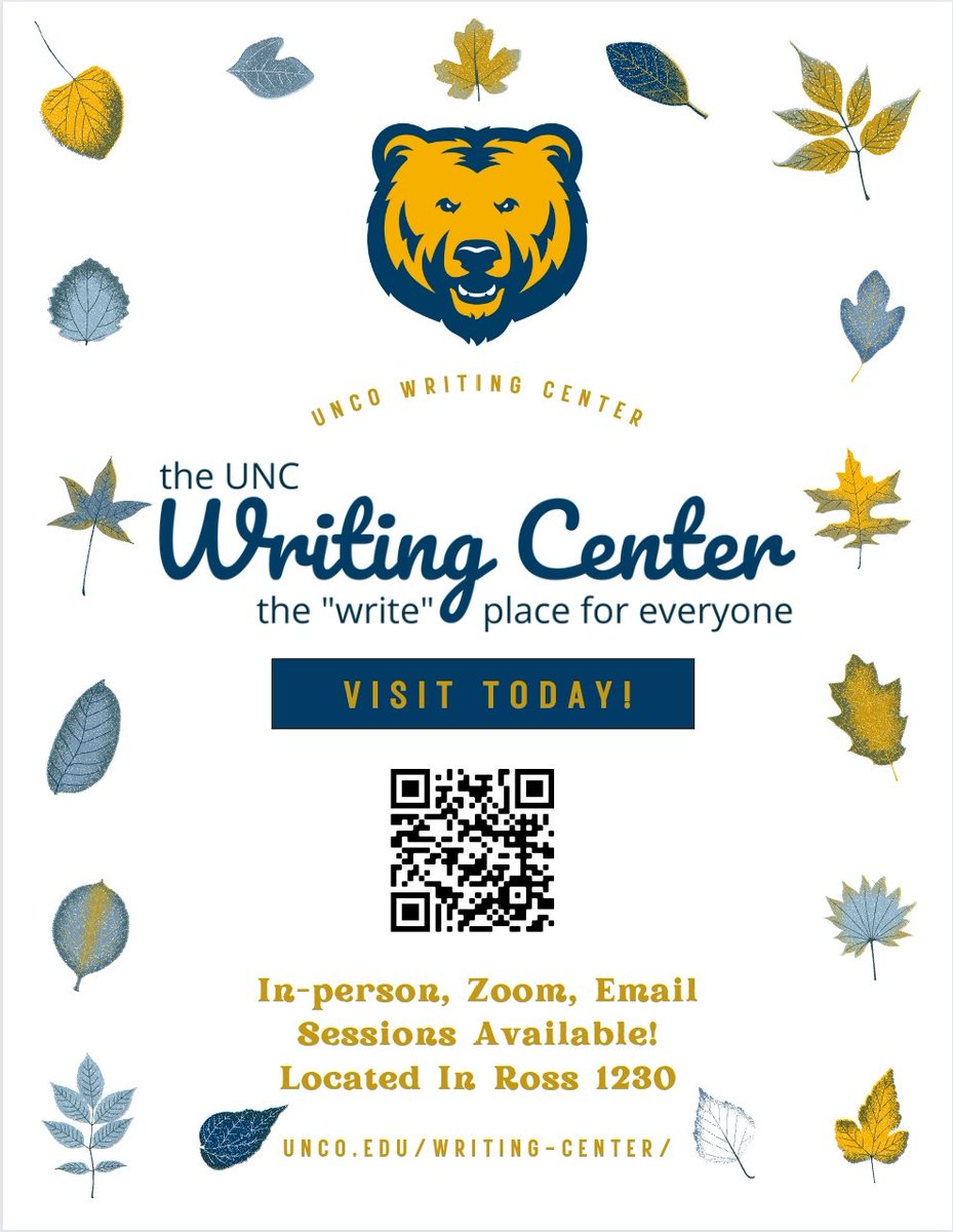 UncoWriting's tweet image. Happy Monday, Bears! Just a reminder that there is still a bit of time left to come to the Writing Center and get help on your final papers. Come schedule an appointment today!