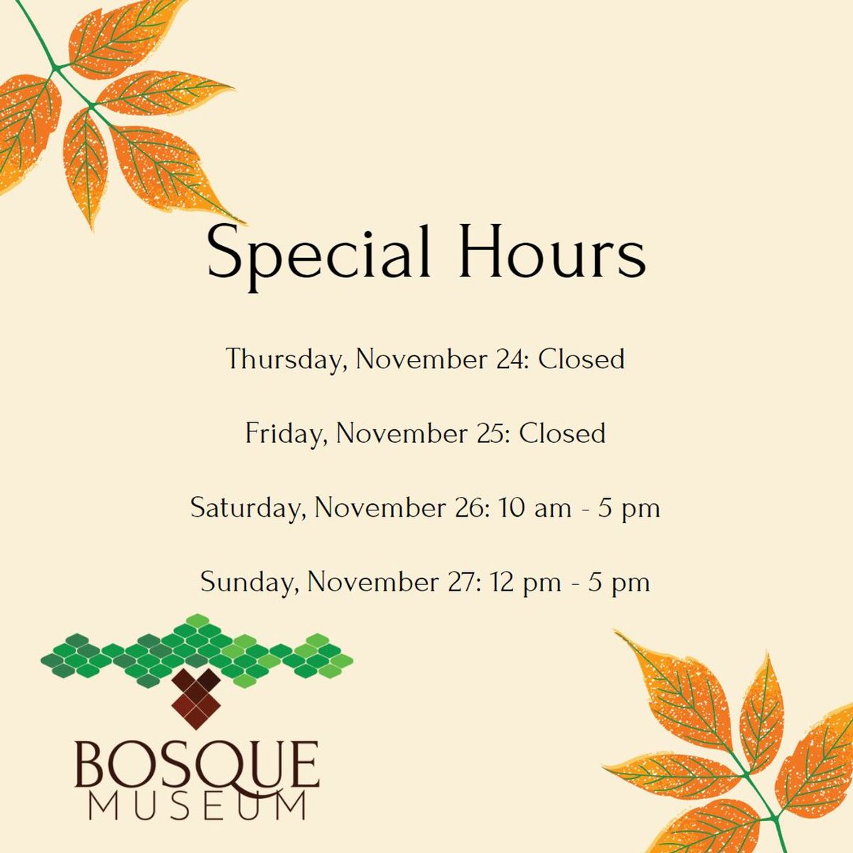 Special Opening Hours this Week!
We'll be closed Thursday and Friday, but we'll be open our regular hours on Saturday for Small Business Saturday, and on Sunday for #MuseumStoreSunday in case you need to pick up gifts!