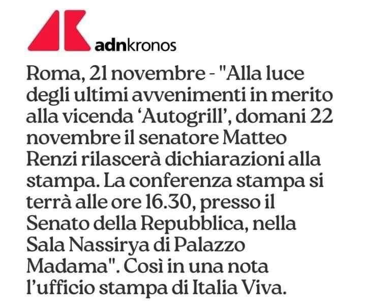 LucaFerracci_1's tweet photo. 📣📣Prendete tutti nota e svegliatevi dal torpore, non lasciatevi affamare dai cialtroni  Domani 22/11/2022 #MatteoRenzi rilascerà dichiarazioni seguito quanto accaduto vicenda #Autogrill : non lasciamo solo #Renzi a combattere questa battaglia che è per tutti noi #ItaliaViva https://t.co/Q5T8yr7cxb