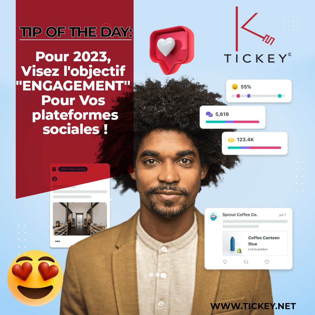 info_TICKEY's tweet photo. 💥POUR 2023, VISEZ L'OBJECTIF « ENGAGEMENT » POUR VOS PLATEFORMES SOCIALES !💥
https://t.co/1mm6k622dK
#digital #réseauxsociaux #marketingnumérique #clientenligne #marketingdigital https://t.co/9wOY5PvFsr