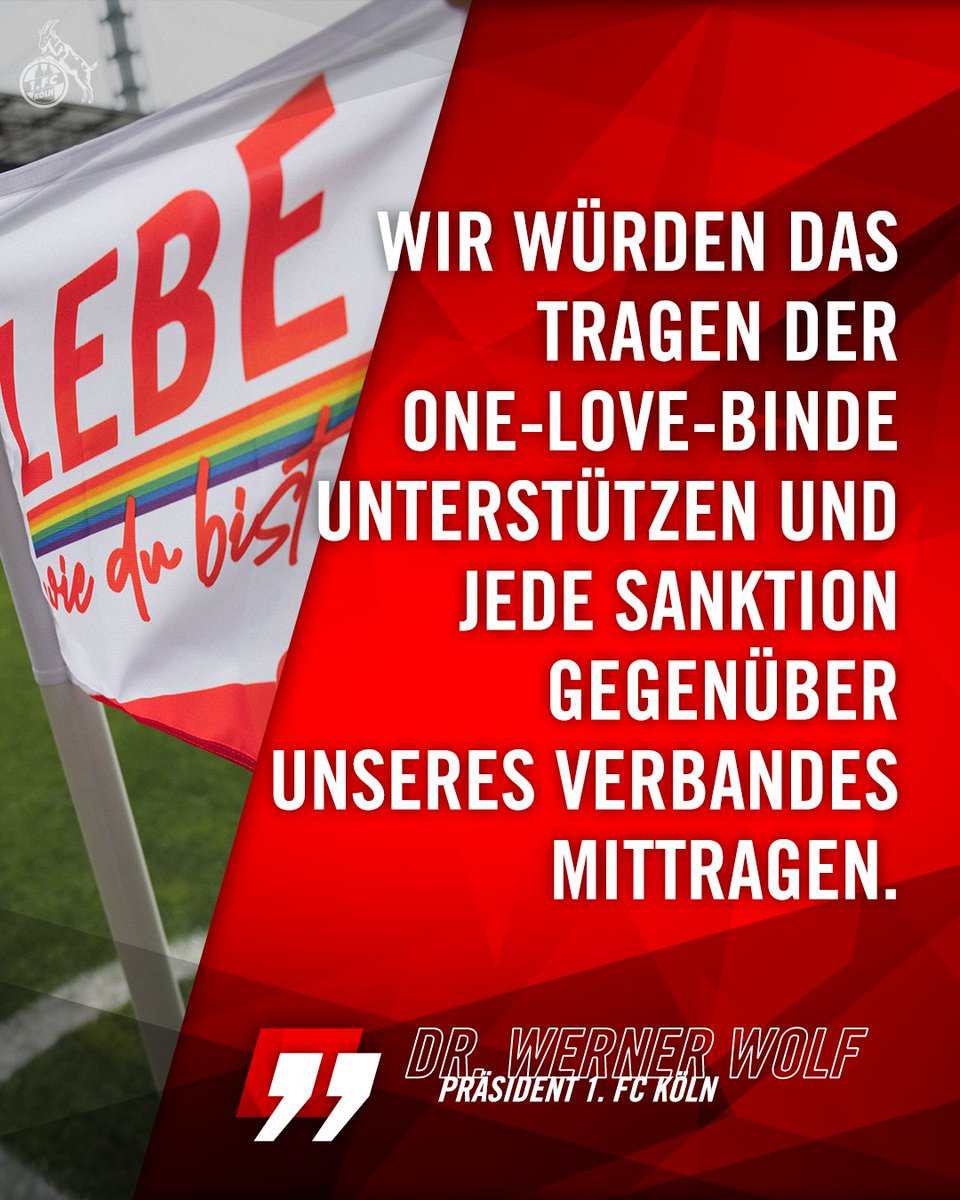 fckoeln's tweet photo. 💬 Werner Wolf: „Haltung steht über jeder Regel. "Lebe wie du bist" ist für den 1. FC Köln unverhandelbar. Wir haben zudem großen Respekt vor der Symbolik iranischer Spieler während ihrer Nationalhymne, die für ihre Werte viel riskieren.“ 🌈
____
#effzeh https://t.co/u6sXyAjEHi