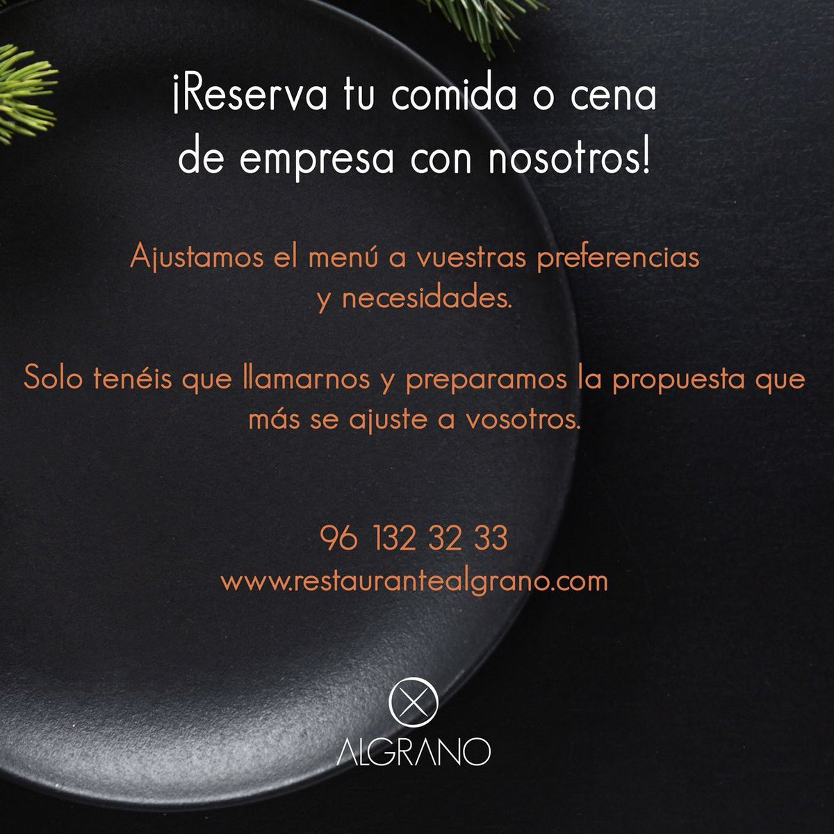 rte_algrano's tweet photo. COMIDAS Y CENAS DE NAVIDAD | Sólo tienes que llamarnos y ajustamos la propuestas a tus necesidades. ¿Hablamos?
.
☎️ 96.1323233 | 📲 https://t.co/PCpYhtRDCe
.
#restaurante #algrano #restaurantealgrano #paterna #valencia #lacañada #gastrolovers #foodlovers #gastronomia https://t.co/rJWUN8SNxK
