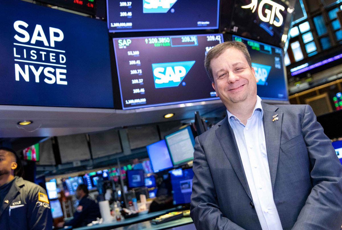 Three cheers to 50 years! 🎉 Celebrating half of a century of @SAP as CFO Luka Mucic and the team rang the Opening Bell! 🔔 #NYSECommunity $SAP