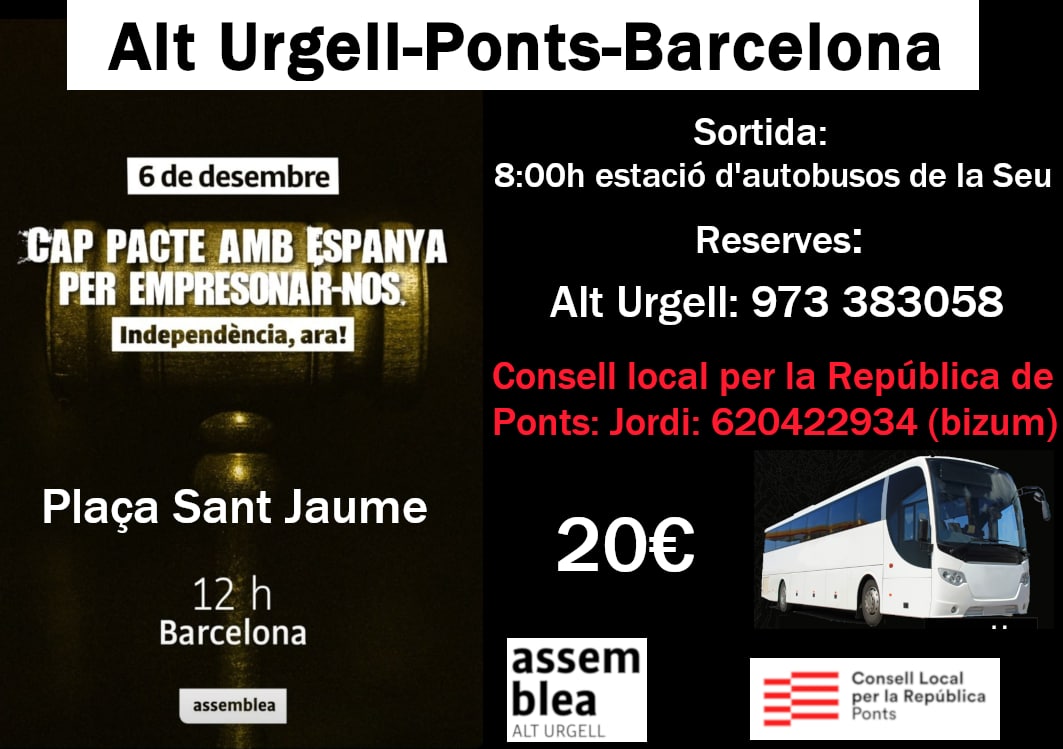 ANCAltUrgell's tweet photo. Aquest 6 de desembre, cap a Barcelona!
@assemblea 
@ANCAltUrgell 
#independència https://t.co/Eq6J91M4mj