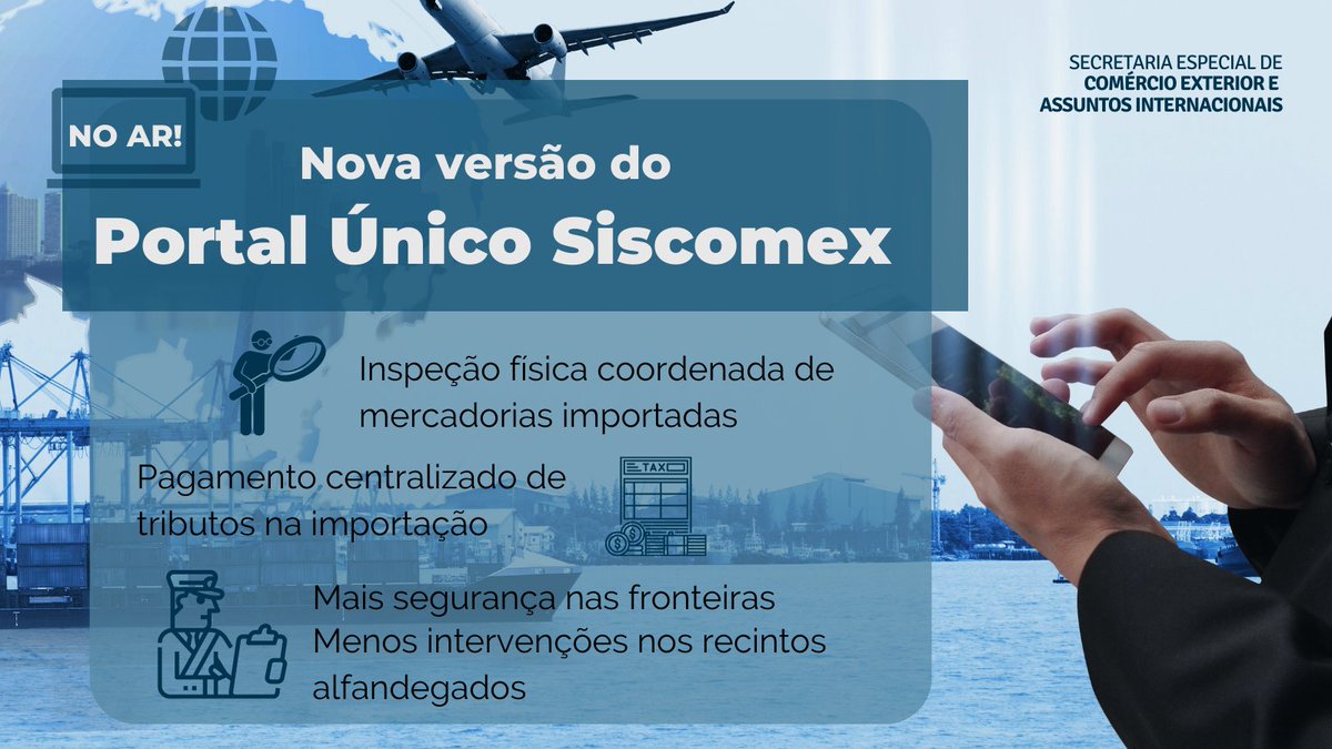 #FACILITAÇÃODECOMÉRCIO | Nova versão do Portal Único Siscomex promove a gestão coordenada de fronteiras e o pagamento centralizado de tributos na importação! 📲 Para ficar por dentro de todas as novidades, acesse: bit.ly/3tM4tLd