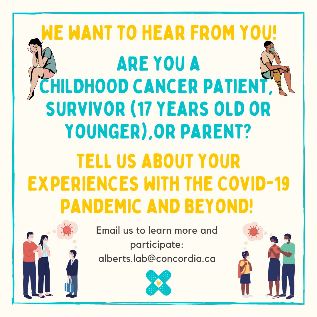 The Beyond Study π¨π¦ποΈ (@thebeyondstudy) on Twitter photo Are you a Canadian childhood cancer patient, survivor (17 years old or younger), or parent/caregiver of a child with cancer?ποΈ
We want to hear about your experiences, including during the COVID-19 pandemic and beyond.
Email us to participate: alberts.lab@concordia.ca Are you a Canadian childhood cancer patient, survivor (17 years old or younger), or parent/caregiver of a child with cancer?ποΈ
We want to hear about your experiences, including during the COVID-19 pandemic and beyond.
Email us to participate: alberts.lab@concordia.ca