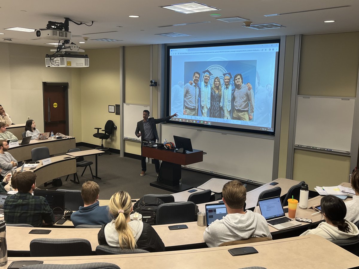 claudiaKM's tweet photo. Dave Alpern, President of Joe Gibbs Racing, is back at @UNC @kenanflagler talking with undergraduate students in Principles of Marketing about @NASCAR, Sports Marketing &amp; Brand Sponsorships. It's his tenth year of presenting to our students, and we are most thankful! #goheels https://t.co/orAoVJEU8l