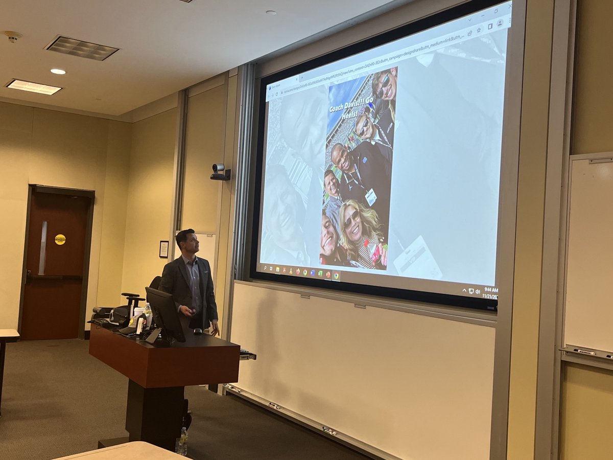 claudiaKM's tweet photo. Dave Alpern, President of Joe Gibbs Racing, is back at @UNC @kenanflagler talking with undergraduate students in Principles of Marketing about @NASCAR, Sports Marketing &amp; Brand Sponsorships. It's his tenth year of presenting to our students, and we are most thankful! #goheels https://t.co/orAoVJEU8l