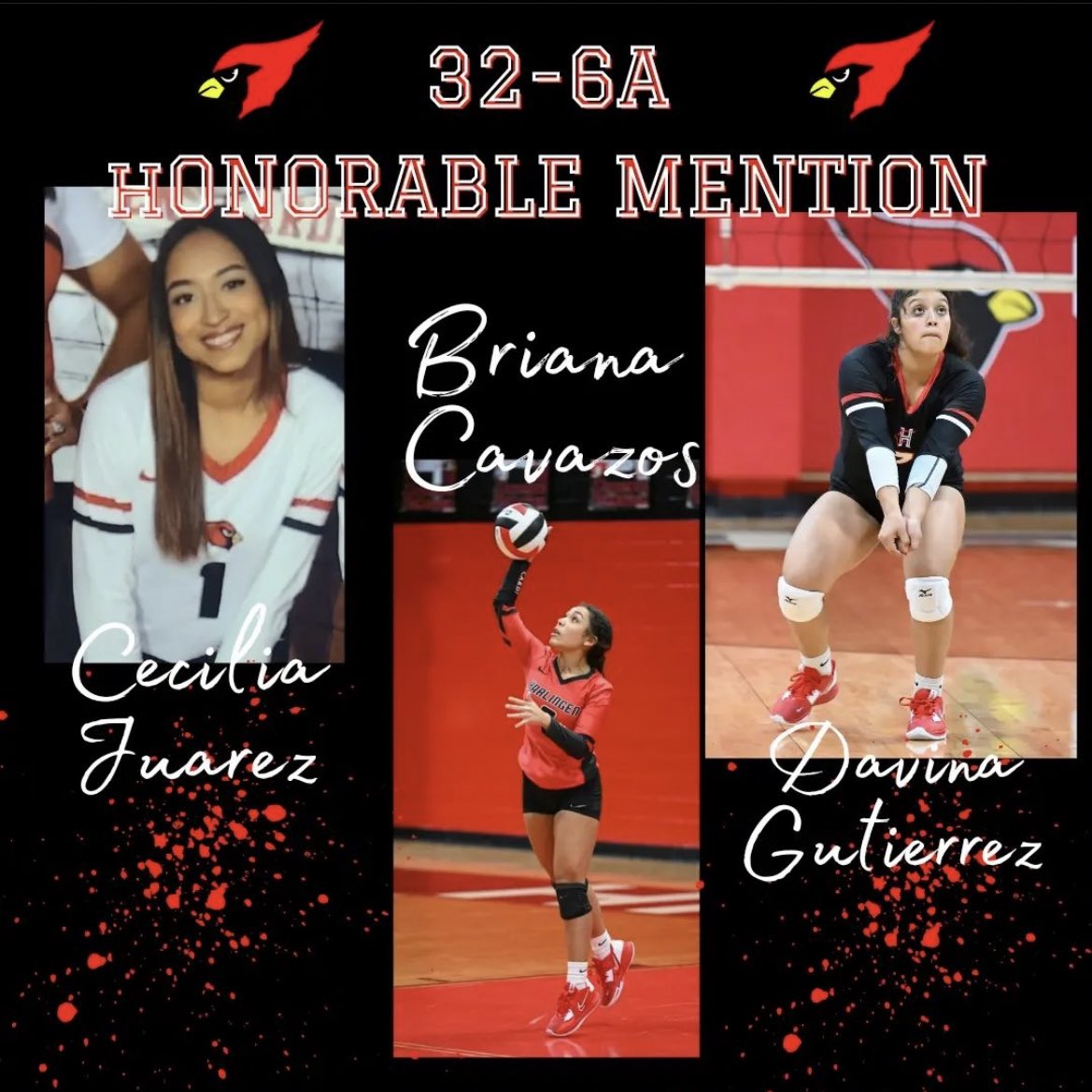 HUGE CONGRATULATIONS to our SENIOR,Davina Gutierrez, and JUNIORS, Cecilia Juarez, and Briana Cavazos on being selected 32-6A Honorable Mention! Way to go girls we are so proud of your hard work and dedication!!!  #MindsetIsEverything #CardinalVolleyball #CSND