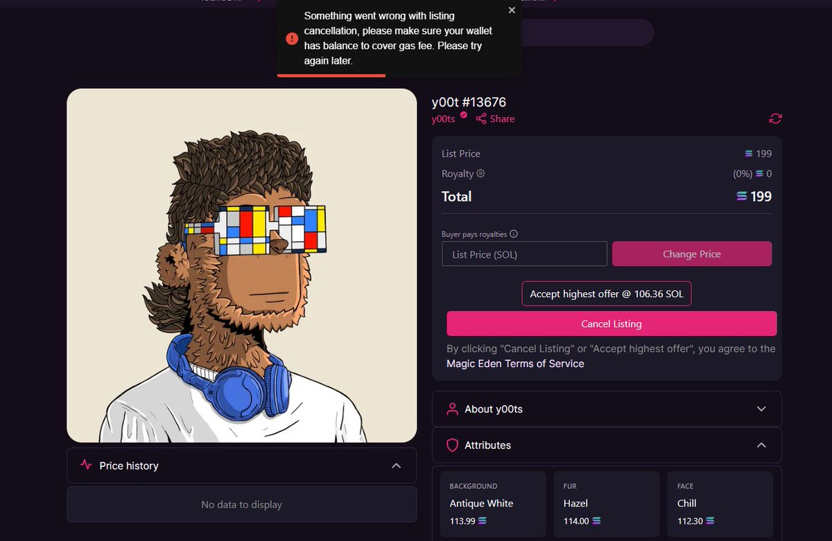 Hi <a href="/MagicEden/">Magic Eden 🪄</a> 
I'm unable to list, delist or buy NFTs from ME on PC. Whenever I want to buy/sell I need to go on my phone to do so. My y00t is currently listed and I cant delist it from phone because it is on my ledger. I've contacted support but they can't help. Please help :(