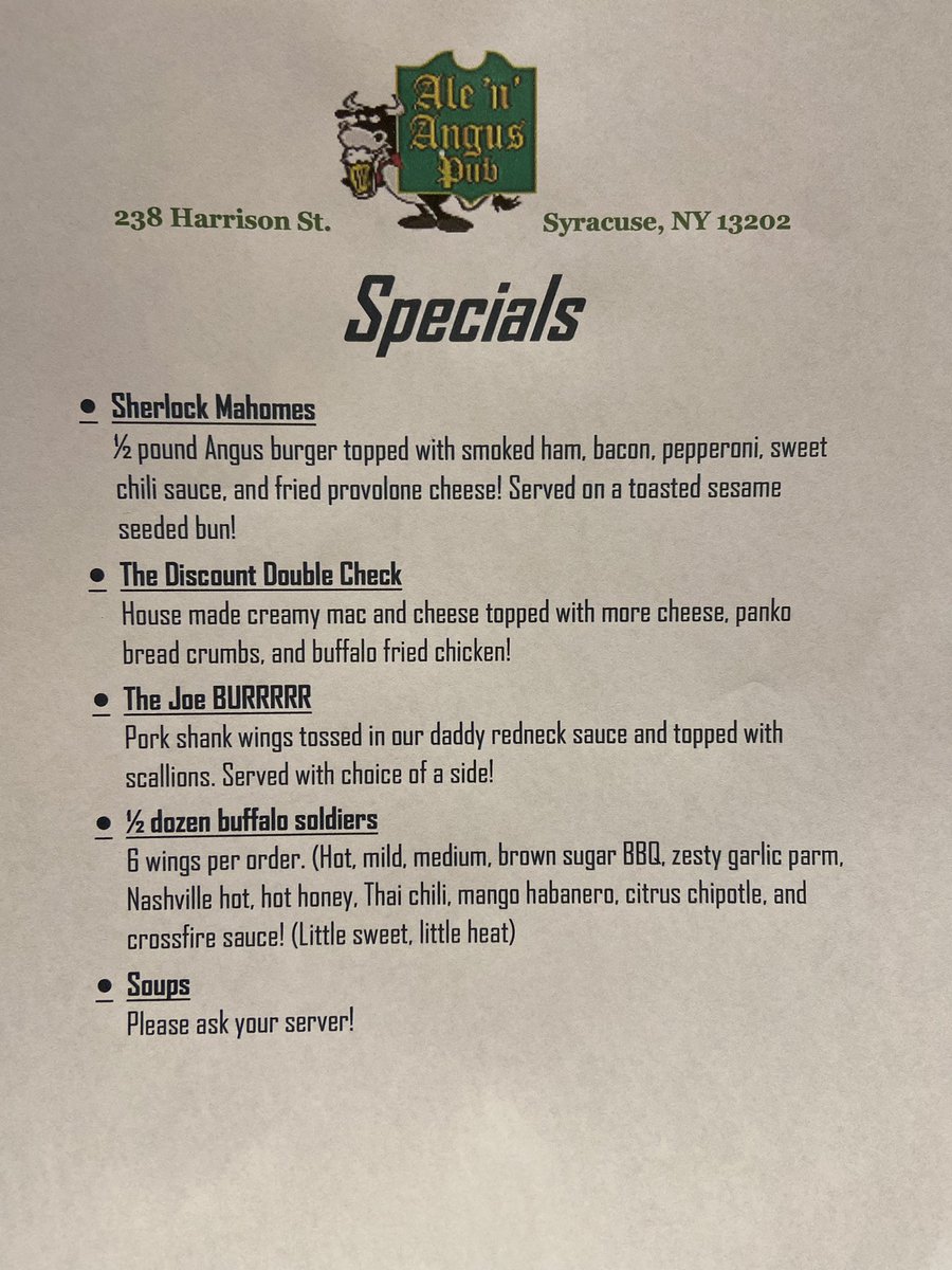 This weeks hours and specials. Hope you all have a great 🦃 Turkey Day