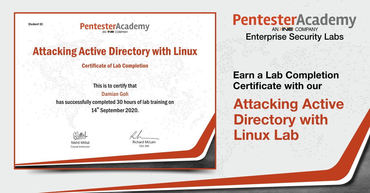 SecurityTube's tweet photo. Capture flags to further understand key concepts in Lateral movement, local privilege escalation, application whitelisting, credentials extraction and SQL Servers abuse in our Attacking Active Directory with Linux lab. #LinuxAD https://t.co/nEuJFib30U https://t.co/hVtsqjugYa