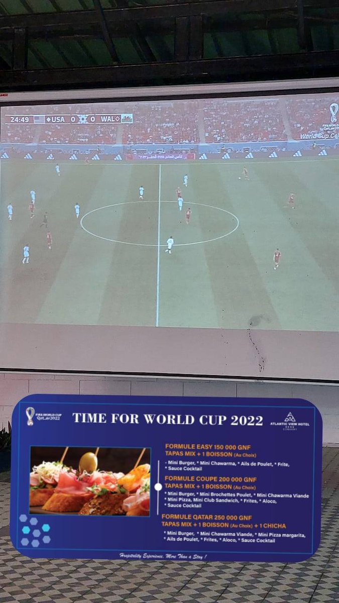 ViewHotelCky's tweet photo. ⚽️𝕀𝕋'𝕊 𝕋𝕀𝕄𝔼 𝔽𝕆ℝ 𝕎𝕆ℝ𝕃𝔻 ℂ𝕌ℙ 𝟚𝟘𝟚𝟚⚽️

Venez regardé les différents matchs de la Coupe du Monde sur notre écran géant !!!

Formules Menu spécial coupe du monde mise en place !

#playzonecoupedumonde2022 #atlanticviewhotelcky #avh #conakry #guinee https://t.co/2F7mkH6oYB