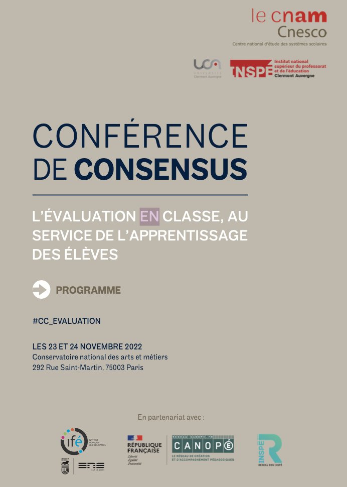 MyrtilleGardet's tweet photo. 📢Conférence de consensus du @Cnesco : 
L’évaluation en classe, au service de l’apprentissage des élèves 🧑‍🎓👩‍🎓

Le programme est ici : https://t.co/HNaGgfZMqk 
 
📅23 et 24 novembre 2022
🧐sur place ou en ligne 

Hâte de vous y retrouver 🙏👇🧐 https://t.co/wY6CDqxIta