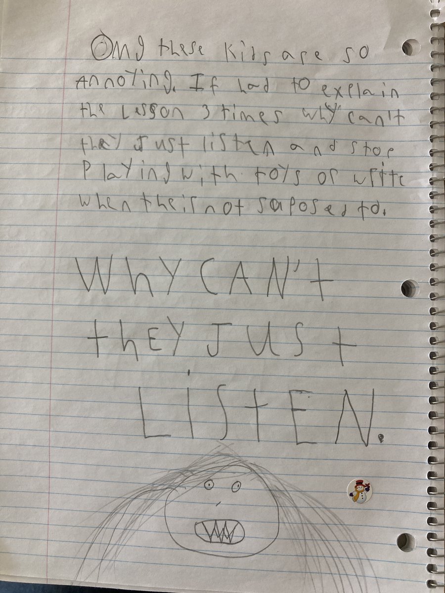 Ms_EMcCann's tweet photo. When you ask students to write about a day at school from my perspective… “kids these days” ~ Summer 😂🌟📝 #QuickWrite #WriteEveryDay https://t.co/f7wlKJ4Q0t