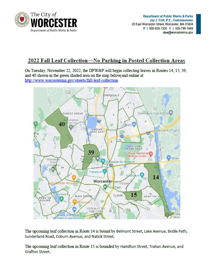 Worcester 311 on Twitter "On Tuesday, November 22, DPW&P will begin