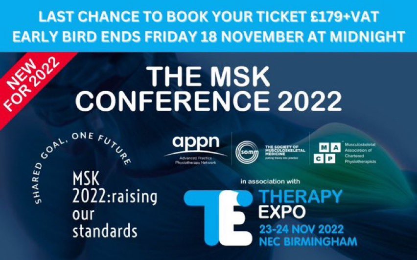 Who’s coming to the MSK Conference 2022 this year 🙋🏼‍♀️ You’ll find me with <a href="/APPN_physio/">Advanced Practice Physiotherapy Network</a>. It’s still not too late to get your ticket if you want to come!