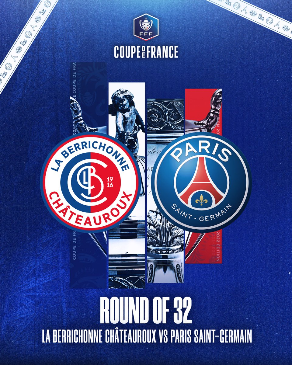 🏆 Le <a href="/PSG_inside/">Paris Saint-Germain</a> se rendra sur le terrain de <a href="/LaBerrichonne/">La Berrichonne de Châteauroux</a> en 32es de finale de la @coupedefrance. 🔴🔵

#LBCPSG I #CDF
