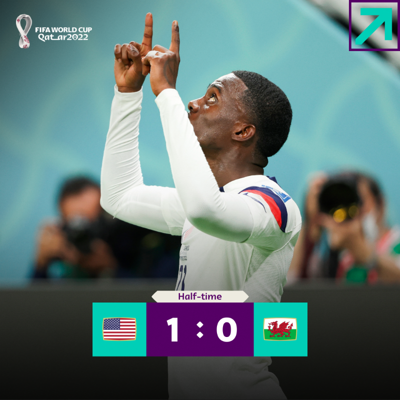 FIFAWorldCup's tweet photo. #USA take a narrow lead into half-time 👊

#FIFAWorldCup | #Qatar2022