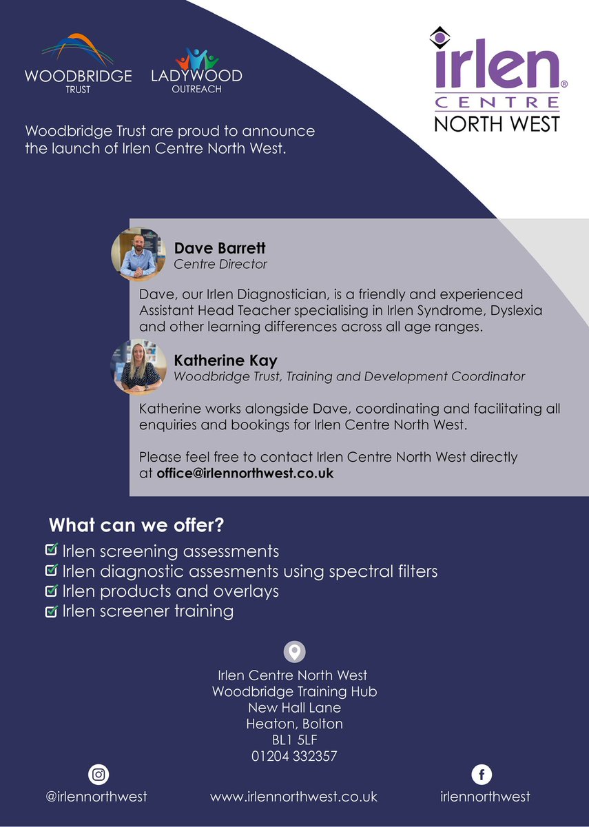 WoodbridgeSEND's tweet photo. #irlen Centre North West is open in Bolton for #Irlendiagnosticassessments #irlenscreenertraining #irlenproducts #irlenoverlays 👉https://t.co/y5wt8CRgph @SeeIrlen @WoodbridgeTrust https://t.co/9Pem0hC3yk