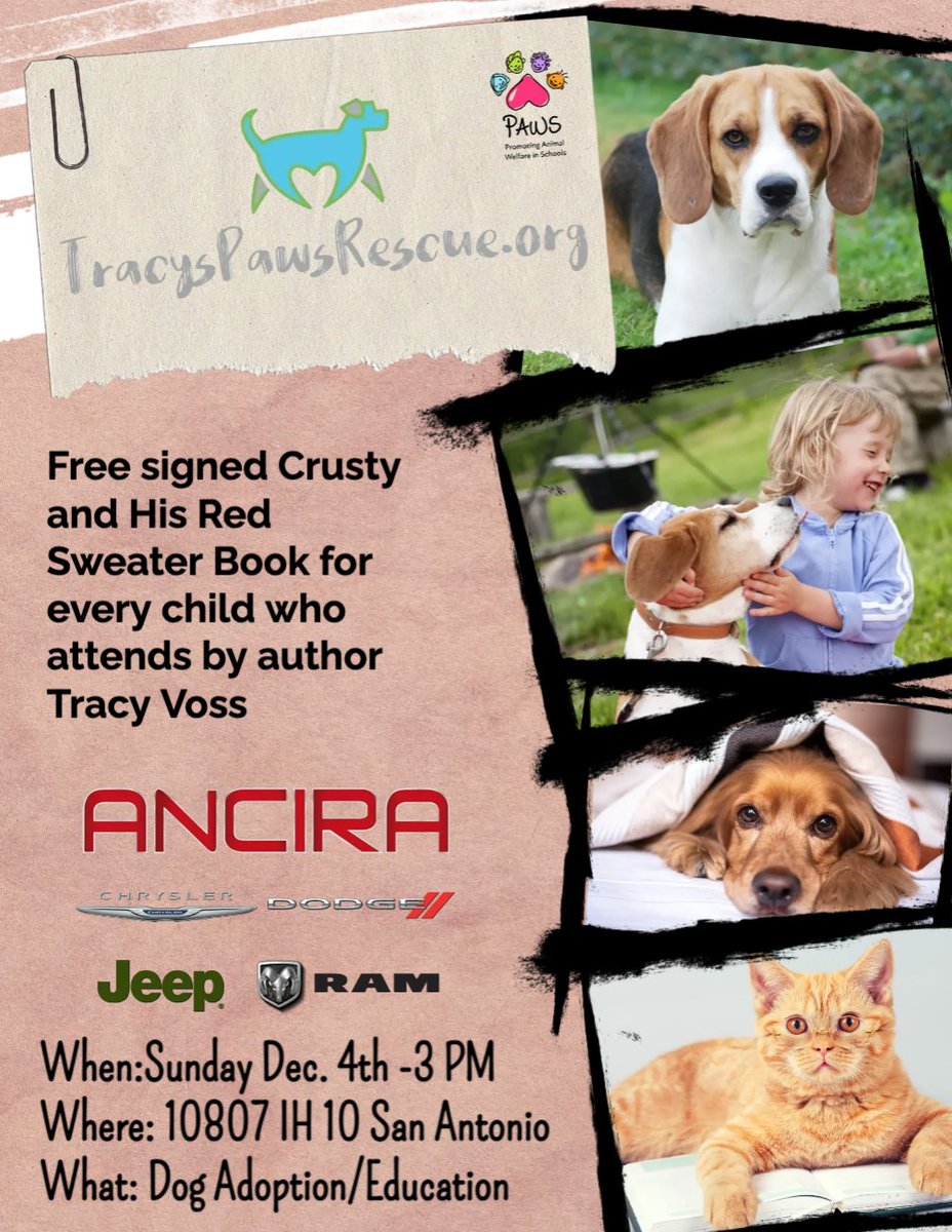AnciraCJDR's tweet photo. Tracy's Paws Rescue will be here Sunday Dec. 4th! https://t.co/antZIvdeAF