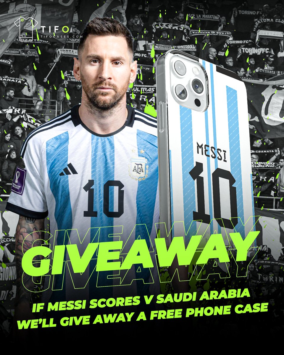 tifocases's tweet photo. 🎁 IF MESSI SCORES V SAUDI ARABIA we'll give away a FREE phone case of your choice!

1) Like &amp; RT ❤️
2) Follow @tifocases 📲 

Fancy doubling your chances? We're running this giveaway on IG also! Head over to @tifocases on IG to enter 🗳

Good luck! https://t.co/YhjB57TMmP