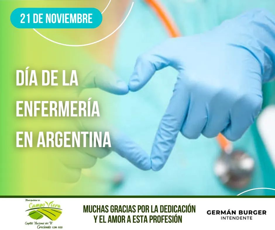 municampoviera's tweet photo. Hoy se celebra el día de la Enfermera en Argentina ✨

👉 Saludamos  a todas las enfermeras y enfermeros de nuestra localidad, a quienes se desempeñan en el ámbito municipal y en general; muchas gracias por la dedicación y el amor a esta profesión. 

#municipalidaddecampoviera 💚 https://t.co/Q3SGGqzFu6