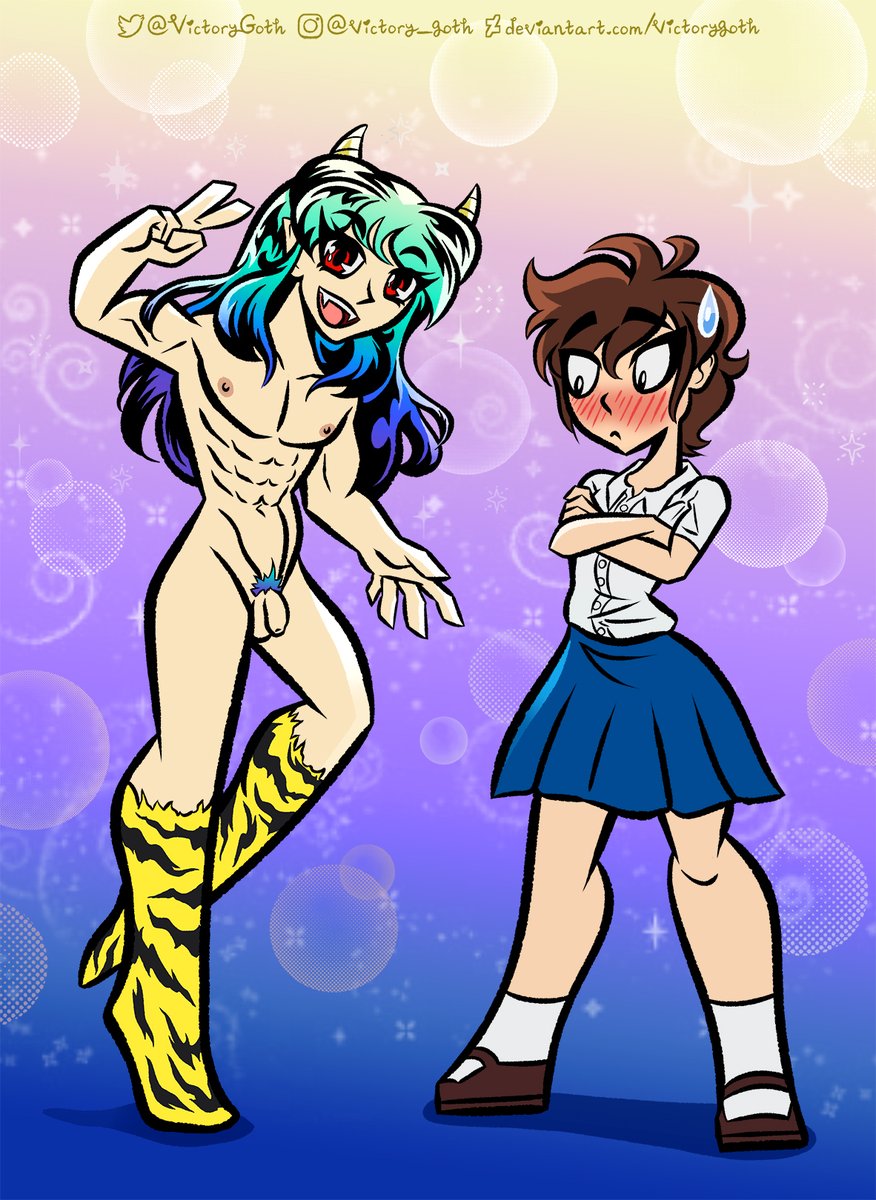 VictoryGoth's tweet photo. Happy Monday, dorks! Here's a special treat to get you through the worst day of the week: my Lum Invader (Urusei Yatsura) Genderswap - CFNM version + A version where both are nakey (NFNM? lol)! #UruseiYatsura #luminvader #nsfwart #animefanart #cfnm #nudist #nude #CartoonArt https://t.co/UxR624lubb