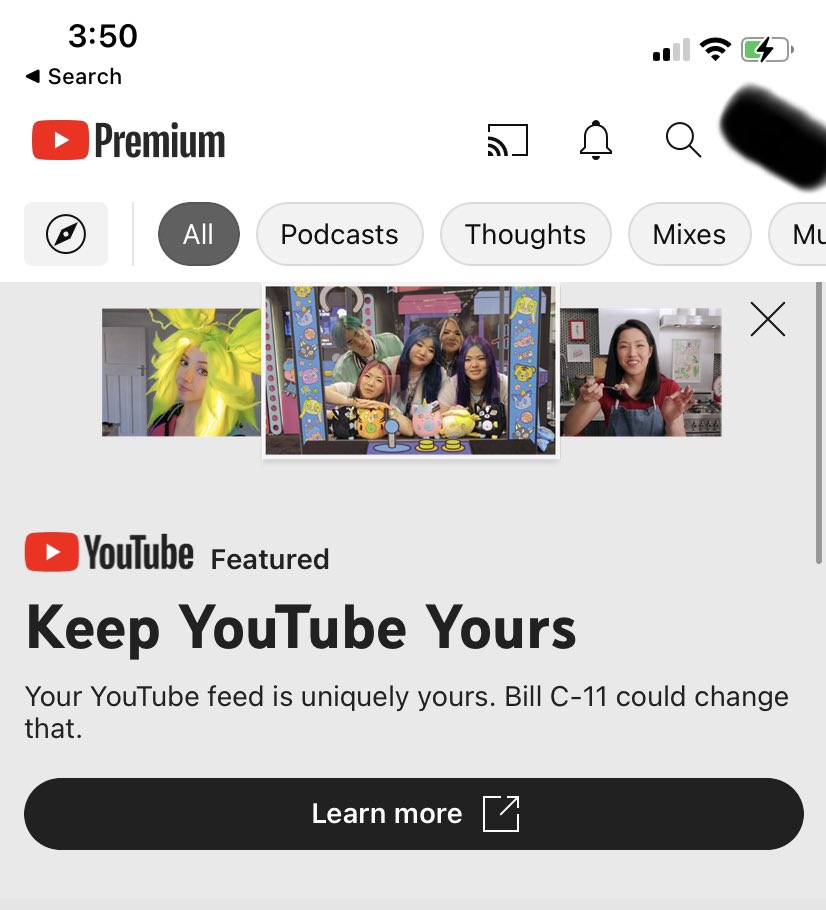 libertyluonX's tweet image. Had this pop up on my YouTube this afternoon. 

“Put into practice, this means that when viewers come to the YouTube homepage, they’re served content that a Canadian Government regulator has prioritized, rather than content they are interested in” #billc11 #justintrudeamustgo