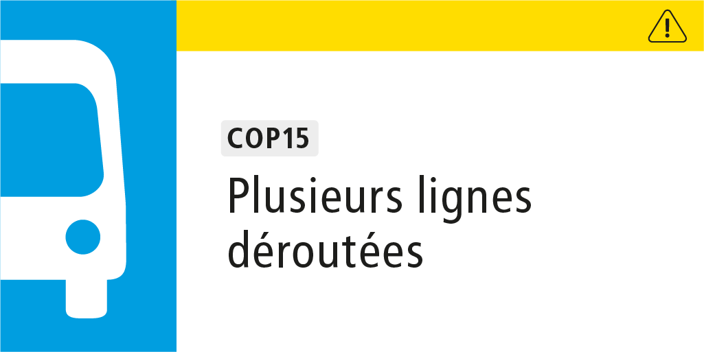 stm_Bus's tweet photo. [#COP15] 🚌⚠️ En raison du périmètre de sécurité autour du Palais des Congrès, les lignes #stm55, #stm129, #stm361, #stm363 et #stm365 sont déroutées jusqu'au 20 décembre inclusivement.

Info ⏩ https://t.co/wWwcY5rh9C https://t.co/EHQX5S67Tc
